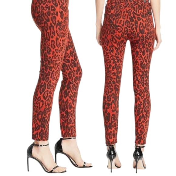 7 For All Mankind Red Leopard Skinny Jeans Size 28 Y2K Glam Statement Grunge - Picture 1 of 14